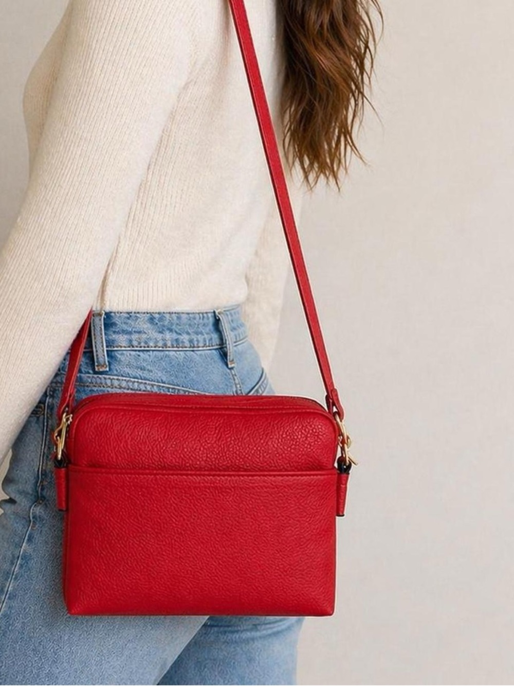 Red Faux Leather Crossbody Bag Classic Women’s Shoulder Bag New